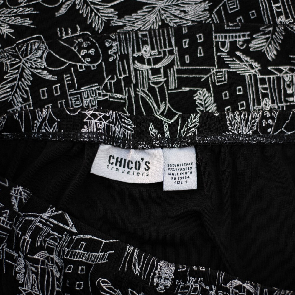 Y2K Chico's Sz 1 M/8 Miami Deco Midi Skirt Slinky Elastic Waist Pull On USA - Picture 4 of 6
